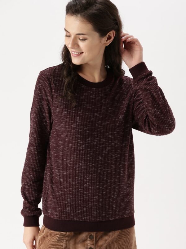 DressBerry Women Burgundy Solid Sweatshirt