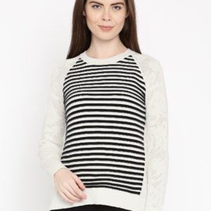 DressBerry Women White  Black Striped Sweater