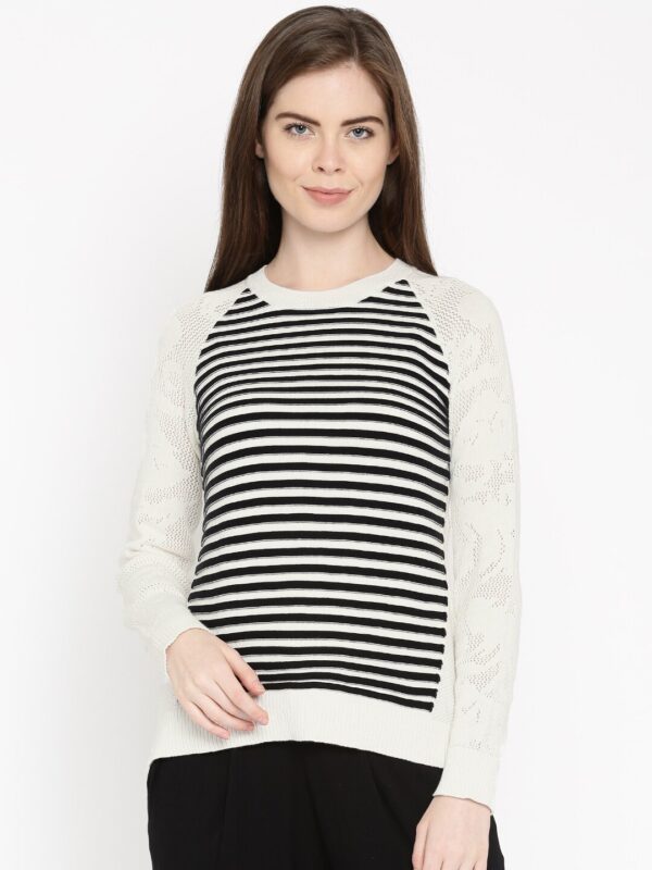 DressBerry Women White  Black Striped Sweater