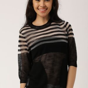 DressBerry Women Black Striped Pullover