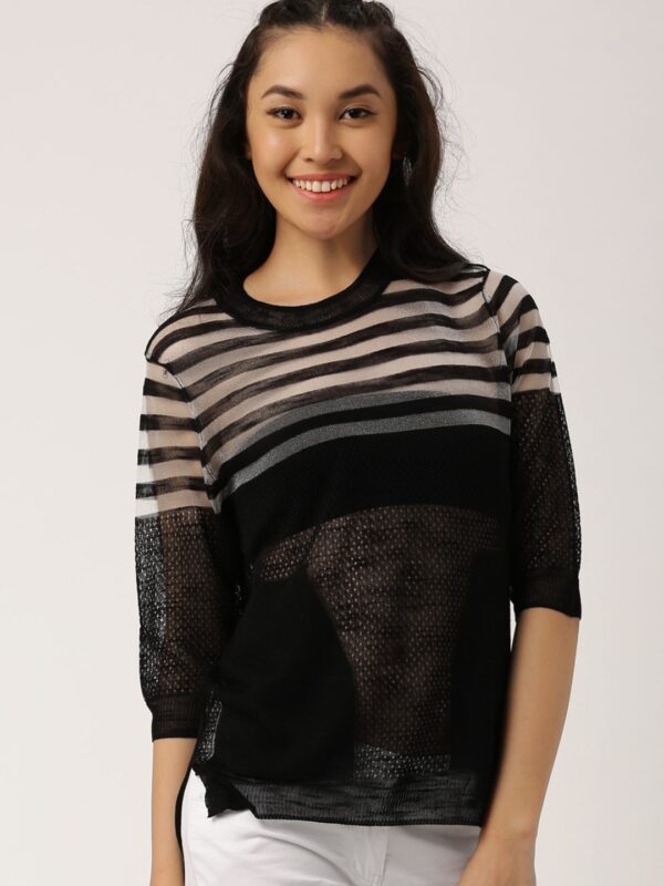 DressBerry Women Black Striped Pullover