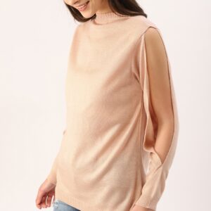 DressBerry Women Peach-Coloured Solid Pullover