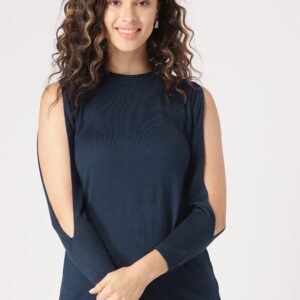 DressBerry Women Navy Blue Solid Sweater