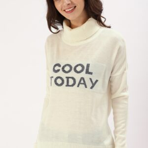 DressBerry Women Off-White Self Design Pullover