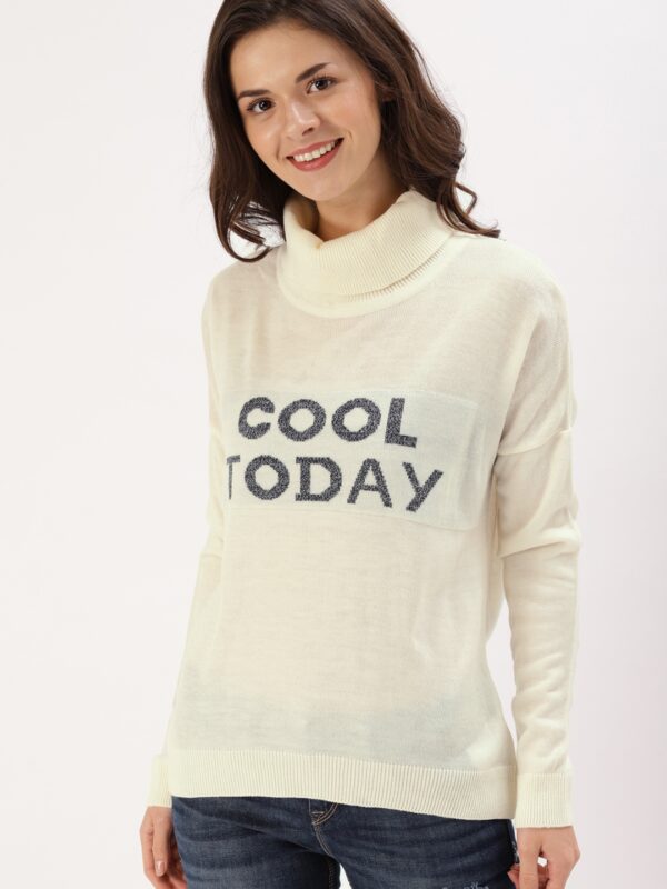 DressBerry Women Off-White Self Design Pullover