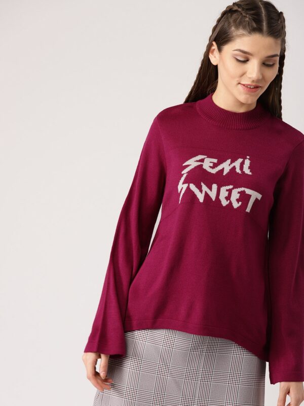 DressBerry Women Magenta Self Design Pullover