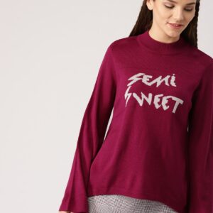 DressBerry Women Magenta Self Design Pullover