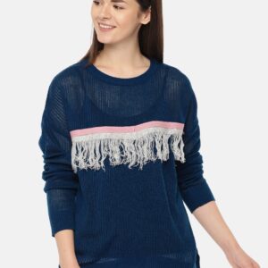 DressBerry Women Navy Blue Solid Pullover