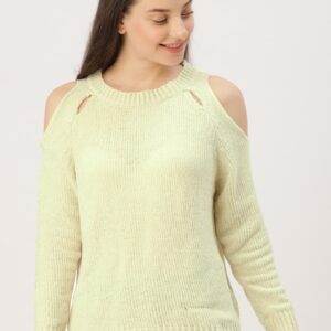 DressBerry Women Cream-Coloured Cold-Shoulder Solid Pullover