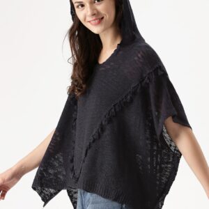 DressBerry Women Navy Self Design Poncho