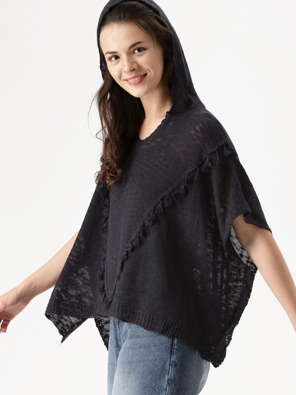 DressBerry Women Navy Self Design Poncho