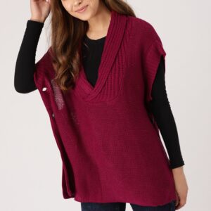 DressBerry Women Burgundy Solid Sweater