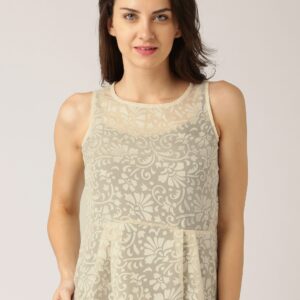 DressBerry Women Cream-Coloured Peplum Top