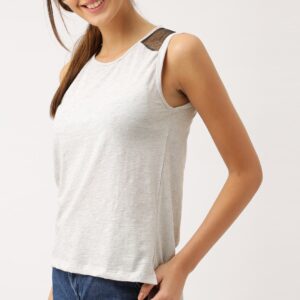 DressBerry Women Grey Melange Solid Top