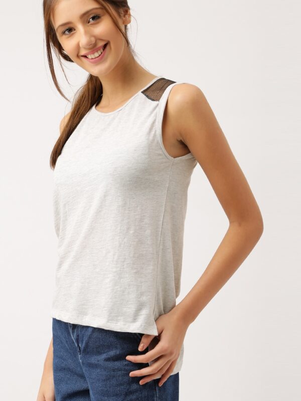 DressBerry Women Grey Melange Solid Top