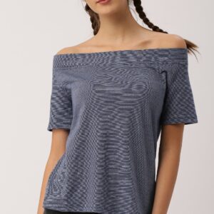 DressBerry Women Navy Blue Striped Top