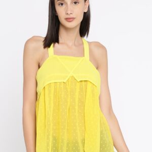 DressBerry Women Yellow Self-Designed A-Line Sheer Top