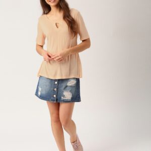 DressBerry Women Peach-Coloured Solid Top