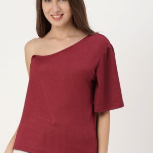 DressBerry Women Red Solid One Shoulder Top