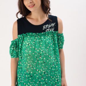 DressBerry Women Green Printed Semi-Sheer Top