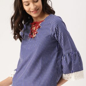 DressBerry Women Blue  White Striped Top