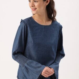 DressBerry Women Blue Chambray Solid Top