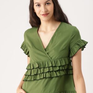 DressBerry Women Olive Green Solid Top