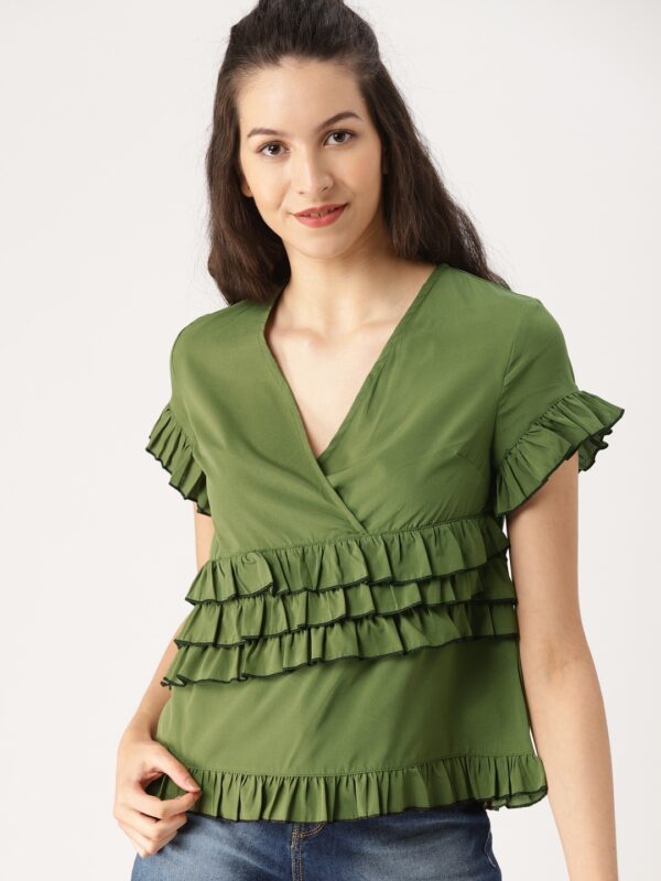 DressBerry Women Olive Green Solid Top