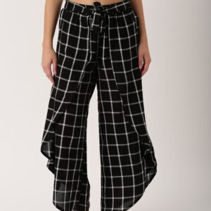 DressBerry Women Black  White Checked Regular Trousers