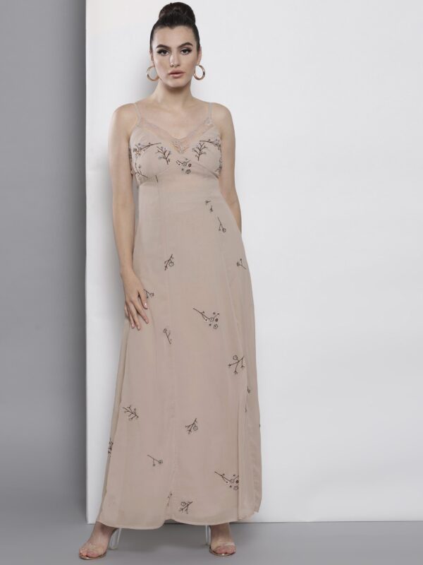 DOROTHY PERKINS Women Beige Embroidered Maxi Dress