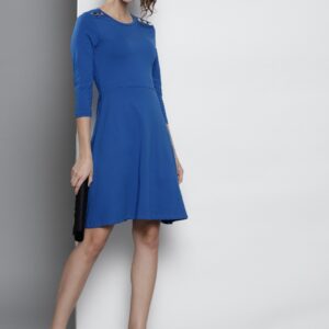 DOROTHY PERKINS Women Blue Solid Fit and Flare Dress