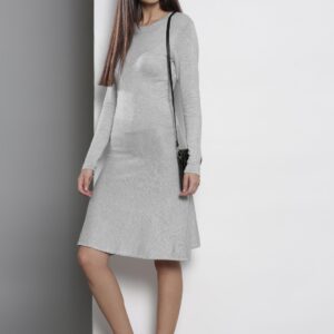 DOROTHY PERKINS Women Grey Melange Solid A-Line Dress