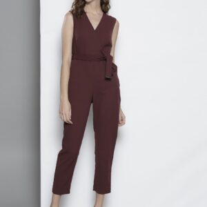 DOROTHY PERKINS Petite Burgundy Solid Capri Jumpsuit