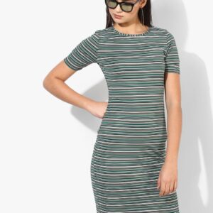 DOROTHY PERKINS Women Green  White Striped Bodycon Dress