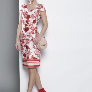 DOROTHY PERKINS Women White  Red Printed Sheath Dress