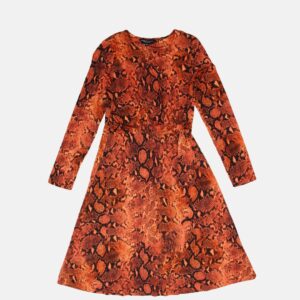 DOROTHY PERKINS Women Orange  Black Printed Fit and Flare Dress