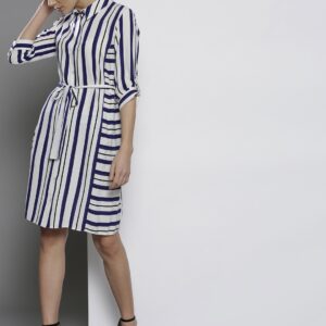 DOROTHY PERKINS Women White  Blue Striped Shirt Dress