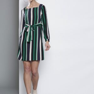 DOROTHY PERKINS Women Petite Black  Green Striped A-Line Dress