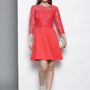 DOROTHY PERKINS Women Coral Red Solid Fit and Flare Dress