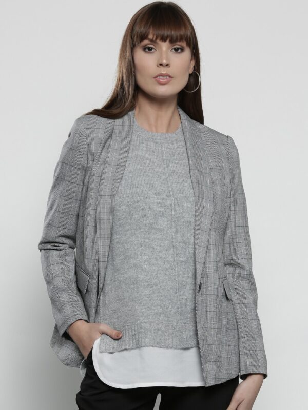 DOROTHY PERKINS Grey Checked Single-Breasted Blazer