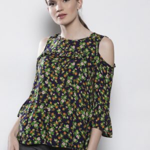 DOROTHY PERKINS Women Navy Blue  Green Printed Top