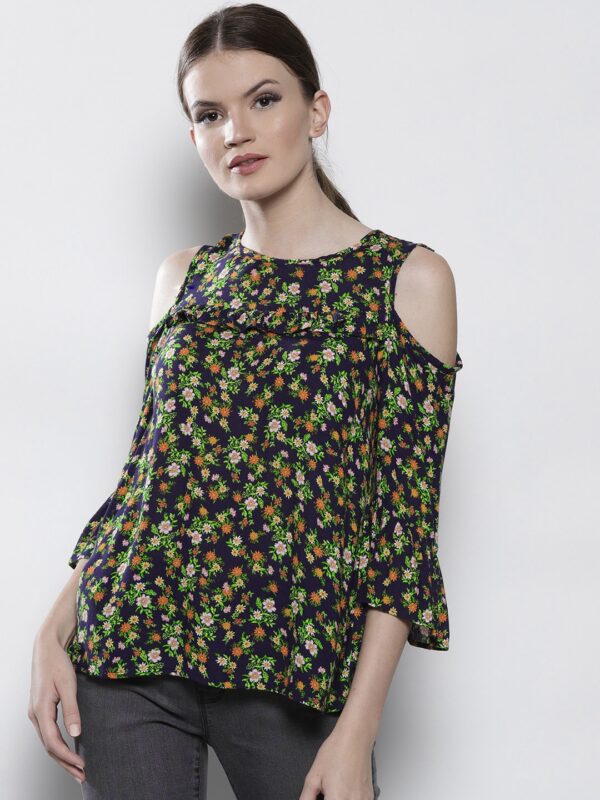 DOROTHY PERKINS Women Navy Blue  Green Printed Top