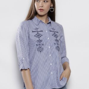 DOROTHY PERKINS Women Petite Embroidered Striped Casual Shirt