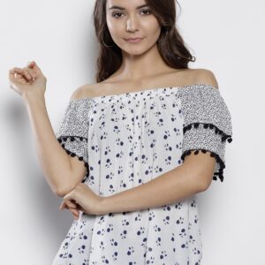 DOROTHY PERKINS Women White Printed Bardot Top