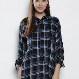 DOROTHY PERKINS Women Black  Blue Regular Fit Checked Casual Shirt