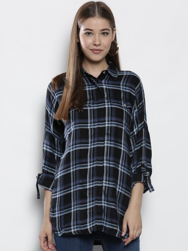 DOROTHY PERKINS Women Black  Blue Regular Fit Checked Casual Shirt