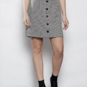 DOROTHY PERKINS Women Petite Off-White  Black Checked Mini A-Line Skirt