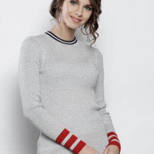 DOROTHY PERKINS Women Grey Melange Ribbed Pullover