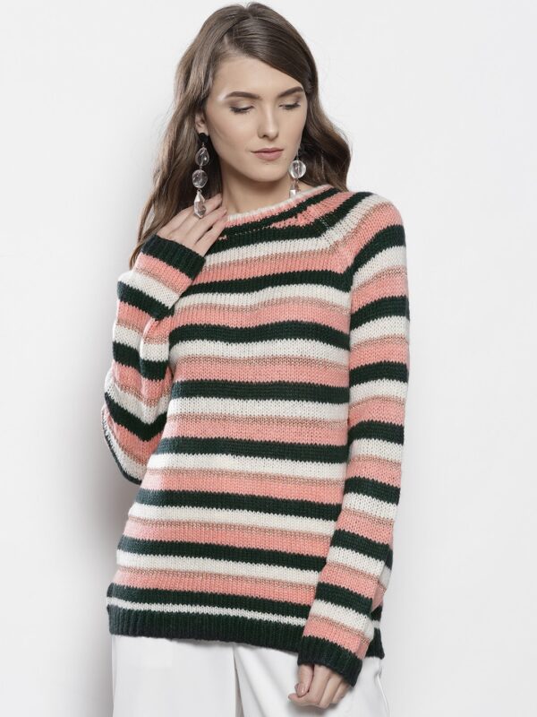 DOROTHY PERKINS Women Pink and Green Striped Pullover