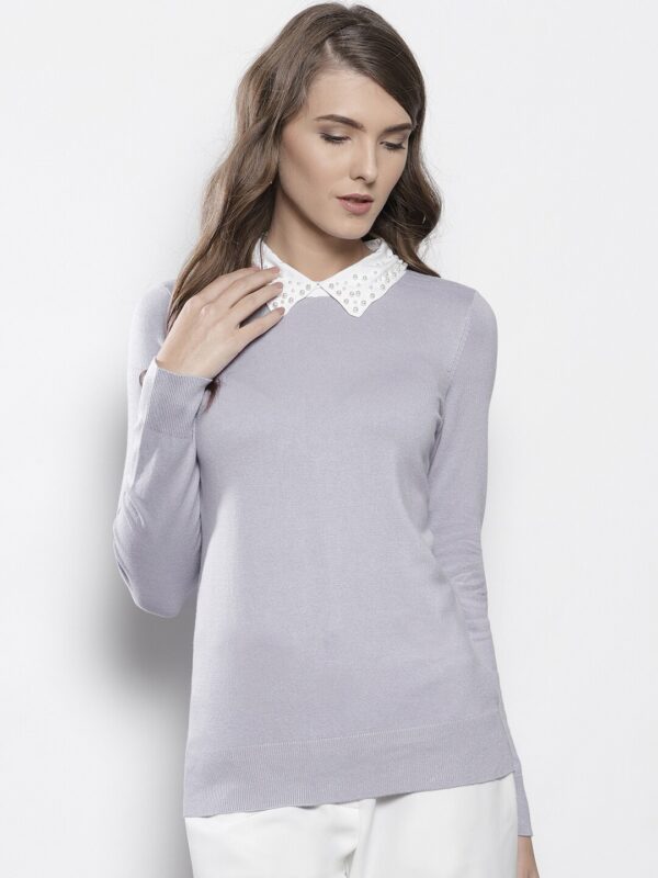 DOROTHY PERKINS Women Lavender Solid Pullover with Beaded Detail